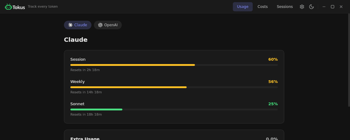 Tokus — session tracking